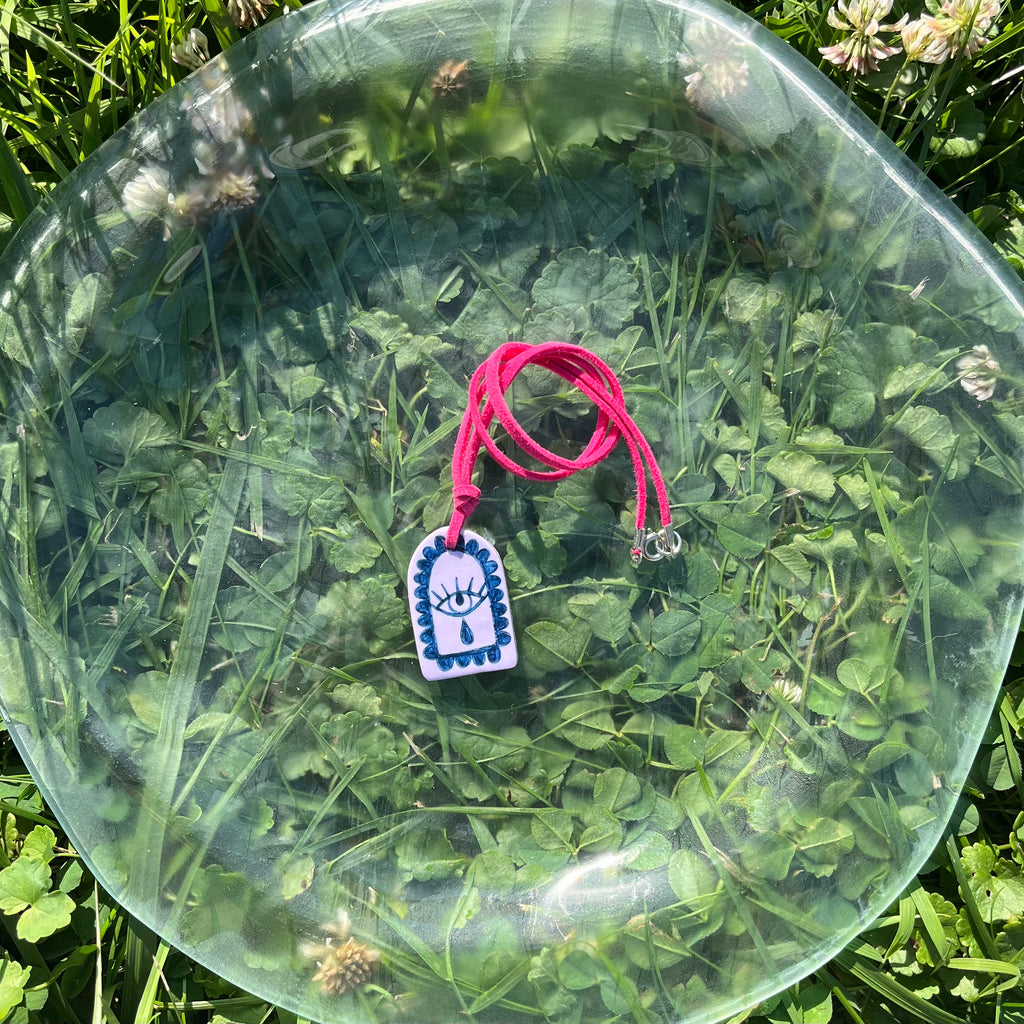 Hand Painted Lilac Pendant Necklaces on Fuchsia Suede Cord