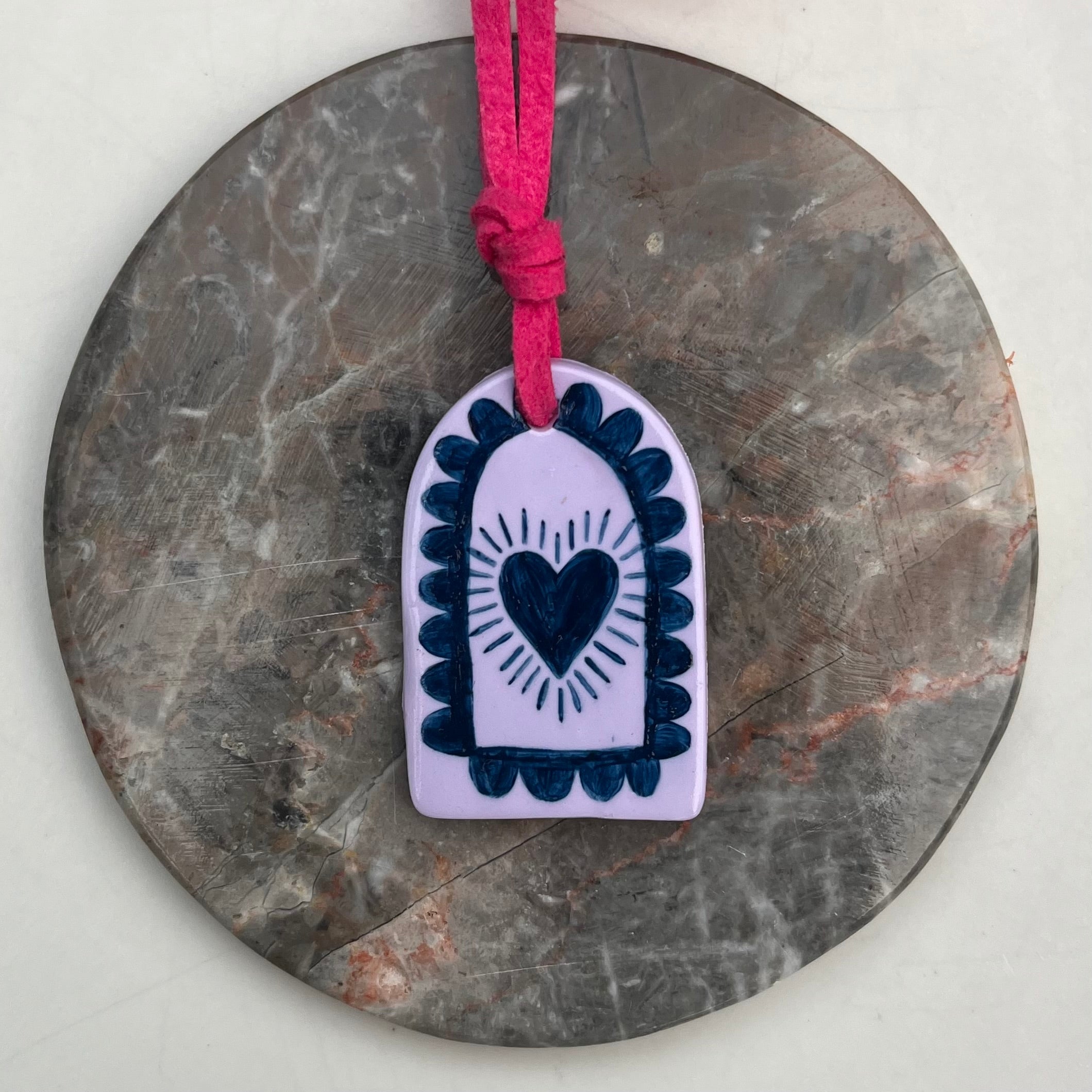 Hand Painted Lilac Pendant Necklaces on Fuchsia Suede Cord