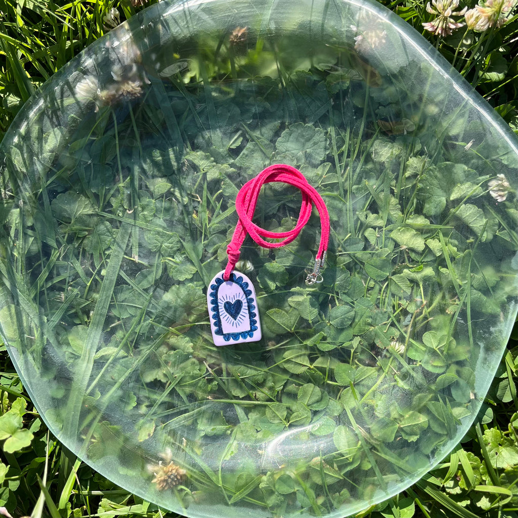 Hand Painted Lilac Pendant Necklaces on Fuchsia Suede Cord
