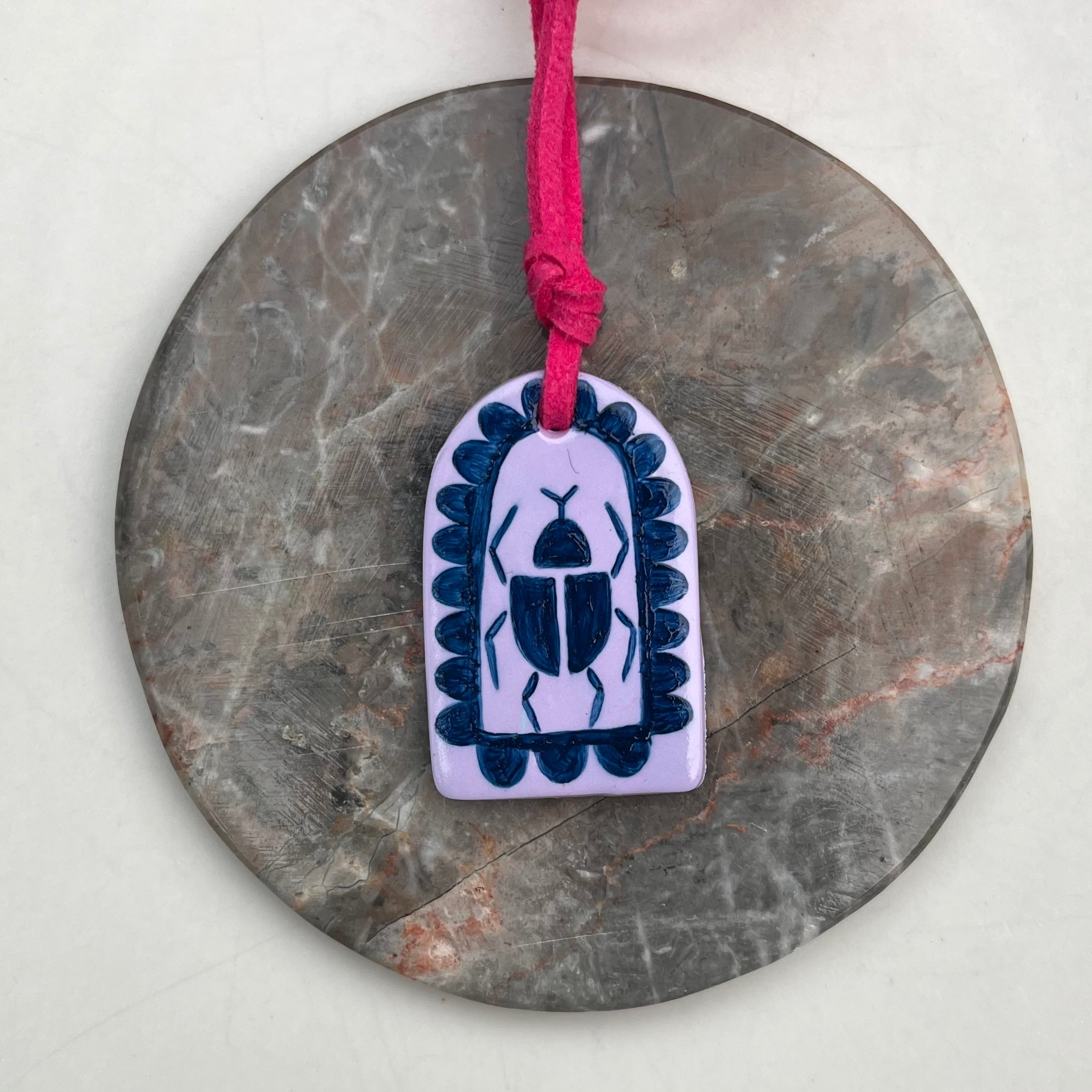 Hand Painted Lilac Pendant Necklaces on Fuchsia Suede Cord