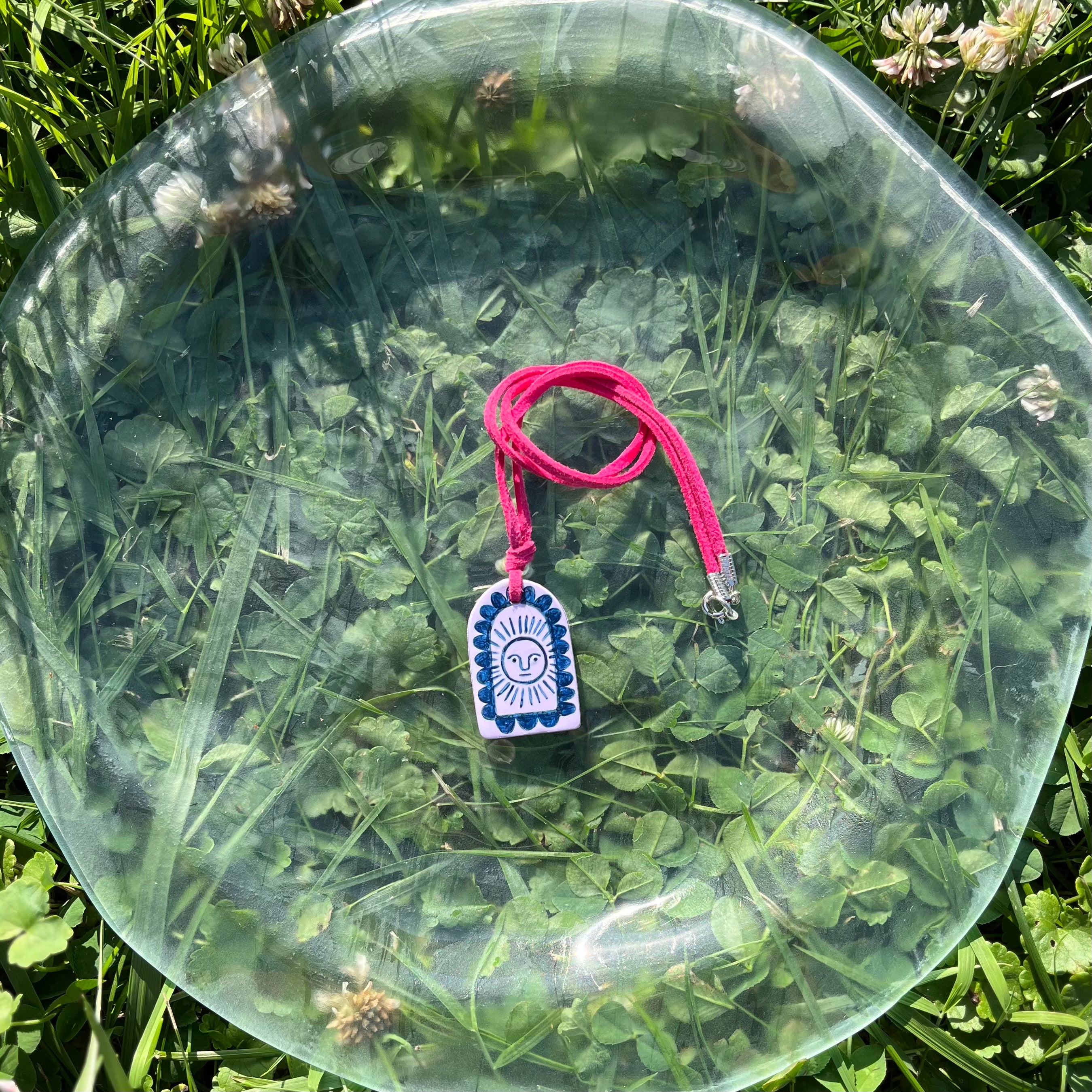 Hand Painted Lilac Pendant Necklaces on Fuchsia Suede Cord