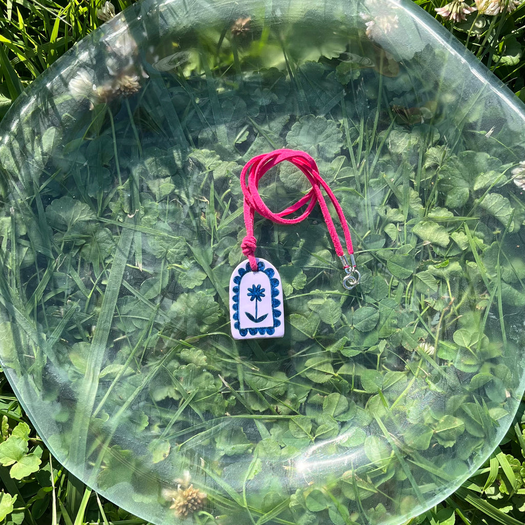 Hand Painted Lilac Pendant Necklaces on Fuchsia Suede Cord